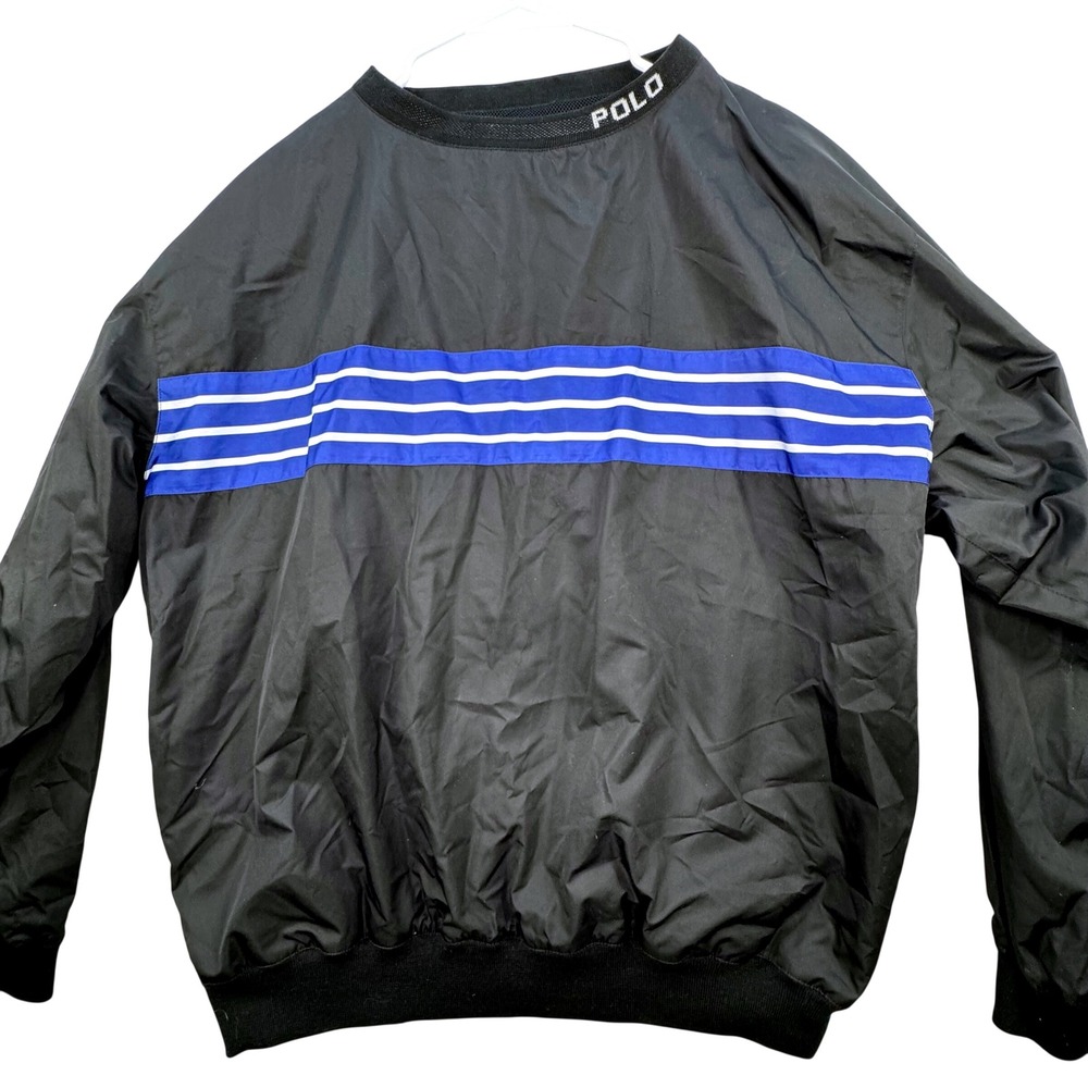 Vintage Y2K Polo Golf Ralph Lauren Windbreaker Mens XL Black Striped Pullover